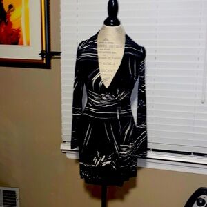 BEBE Wrap Dress Black & White, Medium, EUC (CL-3)